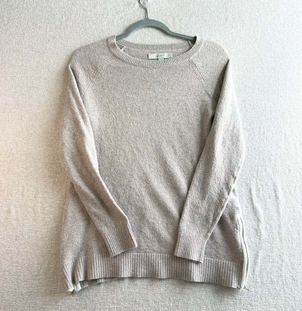 LOFT Beige Wool Blend Pullover Sweater with Side Zips Size S